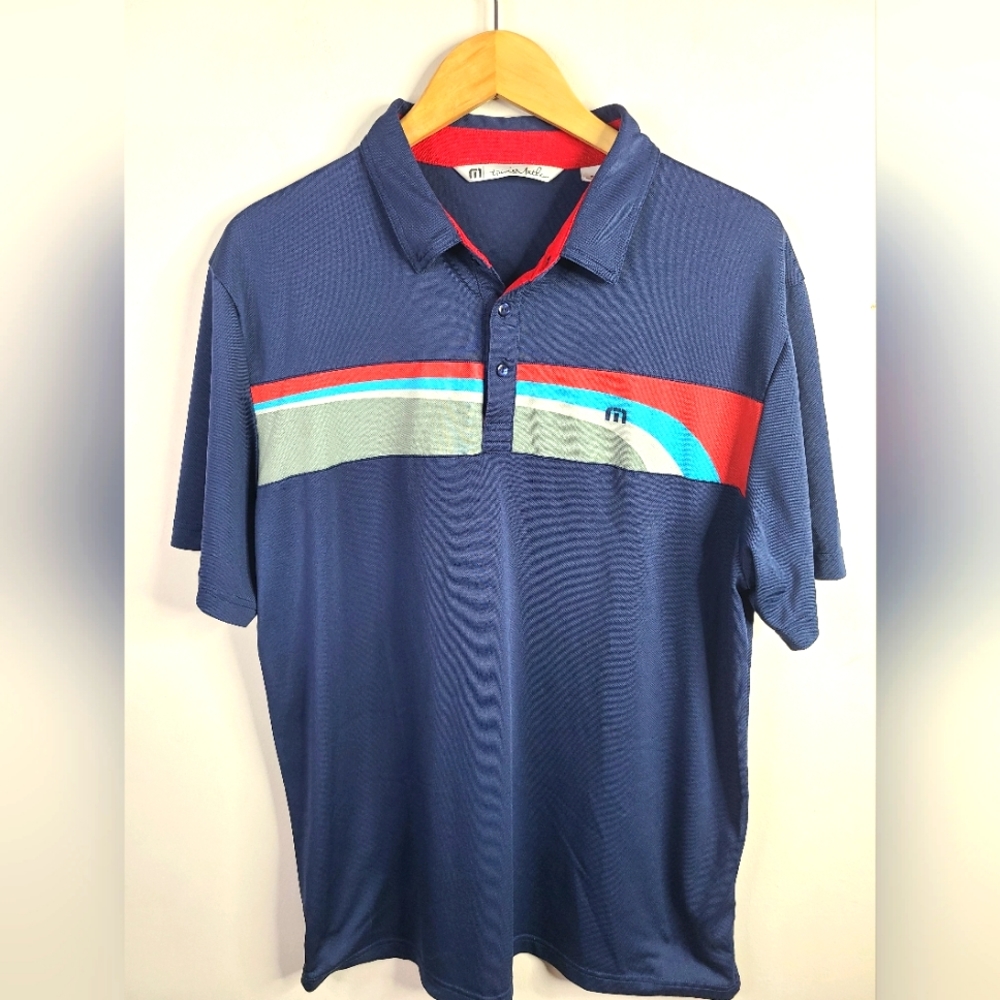 Travis Mathew- Short Sleeve Polo - SIZE XL - Red White Blue Stripes